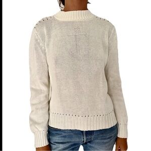 Vintage Bloomingdales White Cotton Sweater Marine Anchor Preppy Nautical Crew S